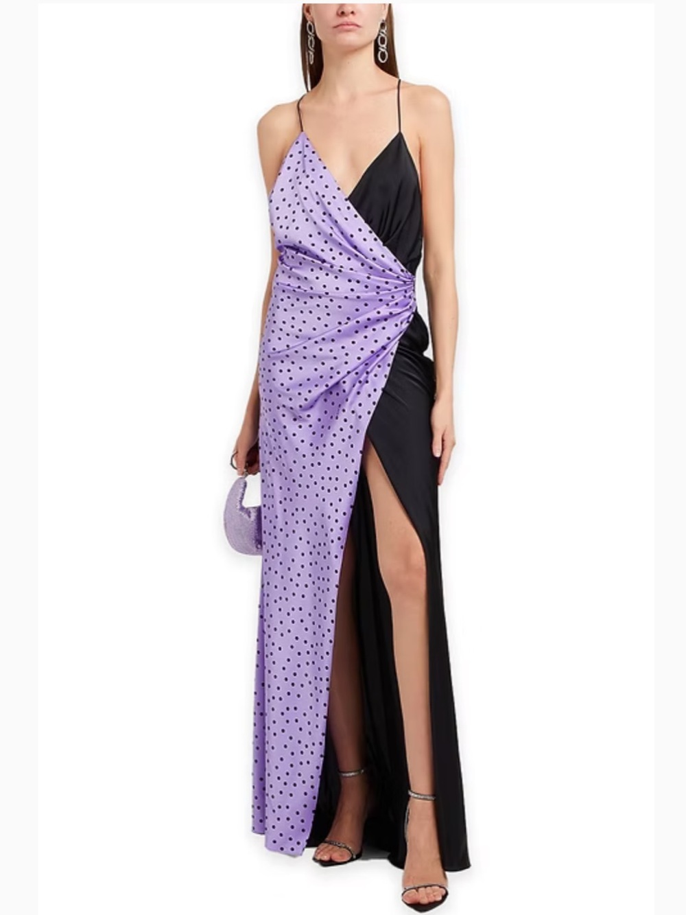Pinko Lavender Polka Dot & Black Wrap Maxi Dress - Women